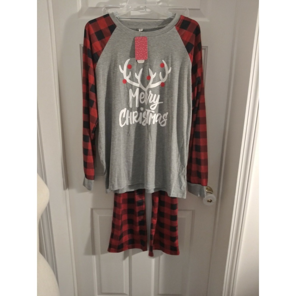 PatPat Men's Size XLARGE Merry Christmas Buffalo Plaid Lounge Long‎ Sleeve SET